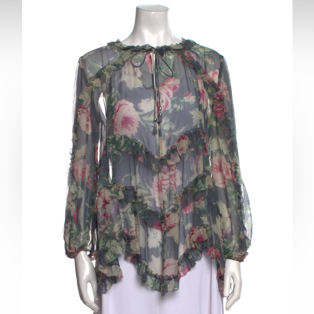 Silk Floral Zimmermann Print Blouse in Size 0 [Extra Small]